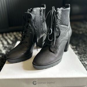 Corso Como Black Platform Leather Ankle Boots Size 8